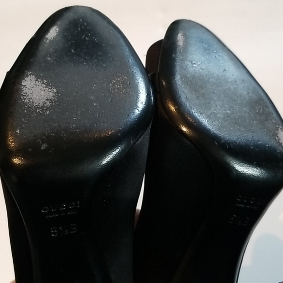 Gucci Horsebit Satin Peep Toe Pump Black 5.5 - Picture 7 of 9